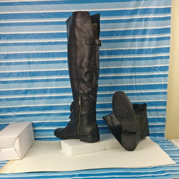 Free People mod Over-The-Knee TALL BLACK LEATHER EDWARDIAN BOOT 7.5US/5.5UK RaRe - Picture 2 of 12